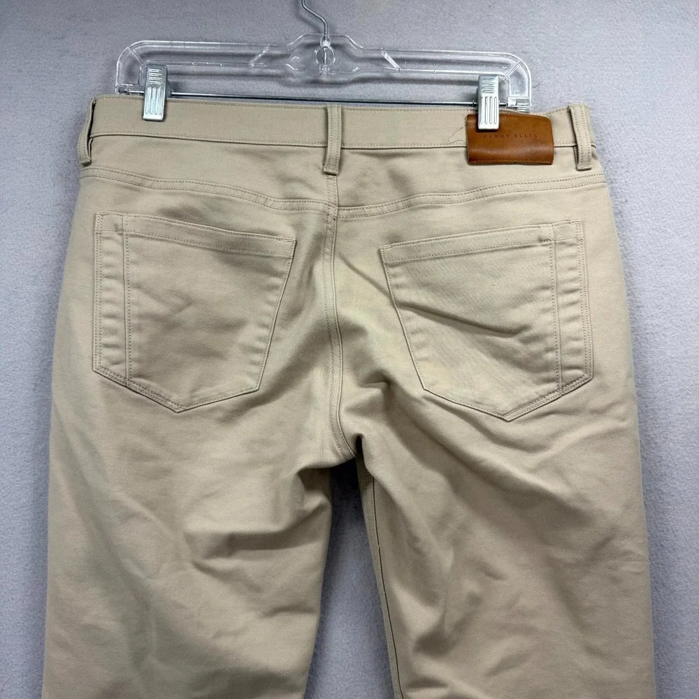 Perry Ellis 5-Pockets Pants Mens 34x28* Beige Performance Golf Straight Tech‎